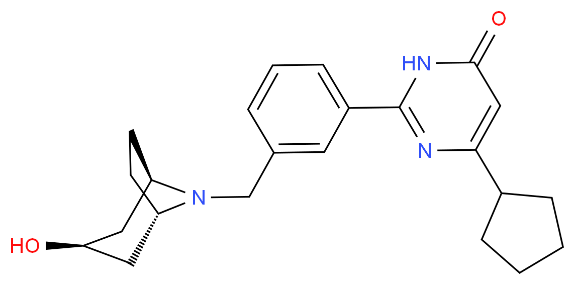 6-cyclopentyl-2-(3-{[(3-endo)-3-hydroxy-8-azabicyclo[3.2.1]oct-8-yl]methyl}phenyl)pyrimidin-4(3H)-one_分子结构_CAS_)