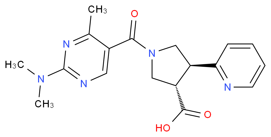 (3S*,4S*)-1-{[2-(dimethylamino)-4-methylpyrimidin-5-yl]carbonyl}-4-pyridin-2-ylpyrrolidine-3-carboxylic acid_分子结构_CAS_)