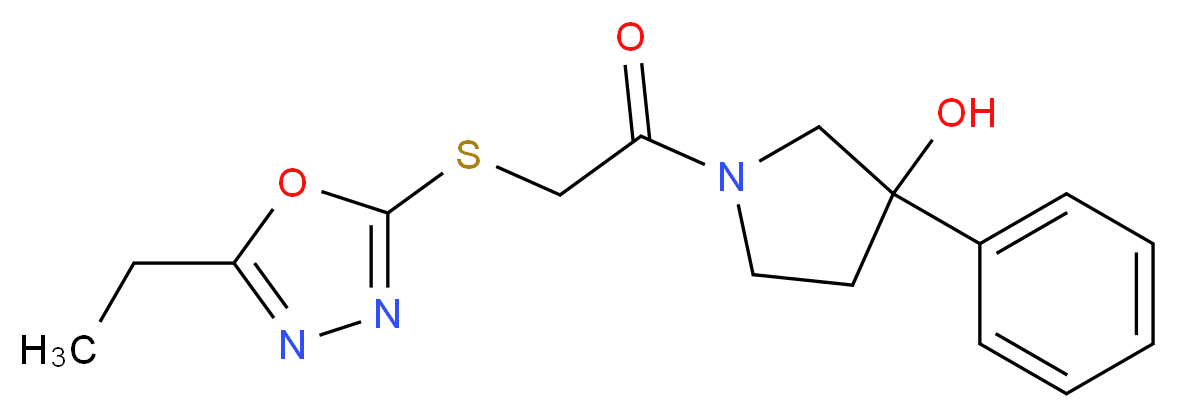 1-{[(5-ethyl-1,3,4-oxadiazol-2-yl)thio]acetyl}-3-phenyl-3-pyrrolidinol_分子结构_CAS_)