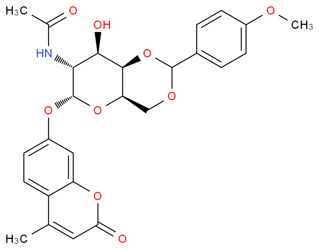 N-[(4aR,6R,7R,8R,8aR)-8-hydroxy-2-(4-methoxyphenyl)-6-[(4-methyl-2-oxo-2H-chromen-7-yl)oxy]-hexahydro-2H-pyrano[3,2-d][1,3]dioxin-7-yl]acetamide_分子结构_CAS_1042999-77-8