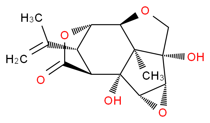 (1R,2S,4R,5R,8S,9S,12S,13R,14R)-1,5-dihydroxy-13-methyl-14-(prop-1-en-2-yl)-3,7,10-trioxapentacyclo[6.4.1.1<sup>9</sup>,<sup>1</sup><sup>2</sup>.0<sup>2</sup>,<sup>4</sup>.0<sup>5</sup>,<sup>1</sup><sup>3</sup>]tetradecan-11-one_分子结构_CAS_35481-77-7