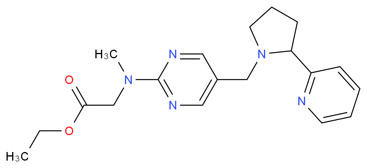 ethyl (methyl{5-[(2-pyridin-2-ylpyrrolidin-1-yl)methyl]pyrimidin-2-yl}amino)acetate_分子结构_CAS_)