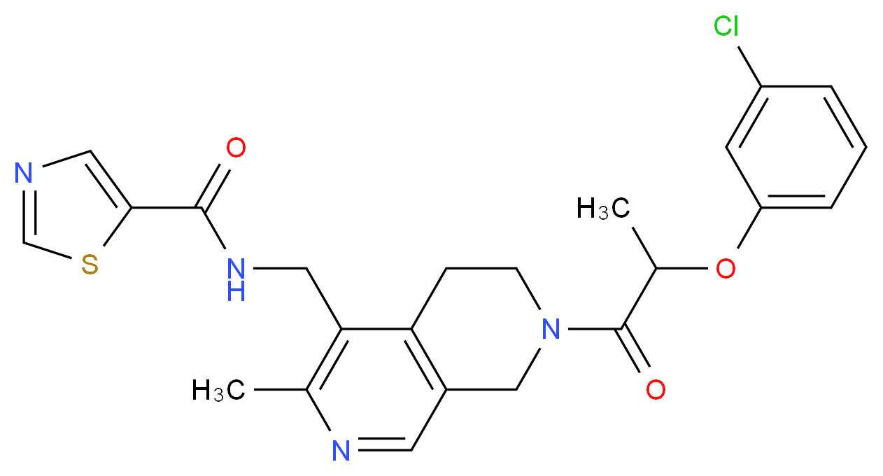 N-({7-[2-(3-chlorophenoxy)propanoyl]-3-methyl-5,6,7,8-tetrahydro-2,7-naphthyridin-4-yl}methyl)-1,3-thiazole-5-carboxamide_分子结构_CAS_)