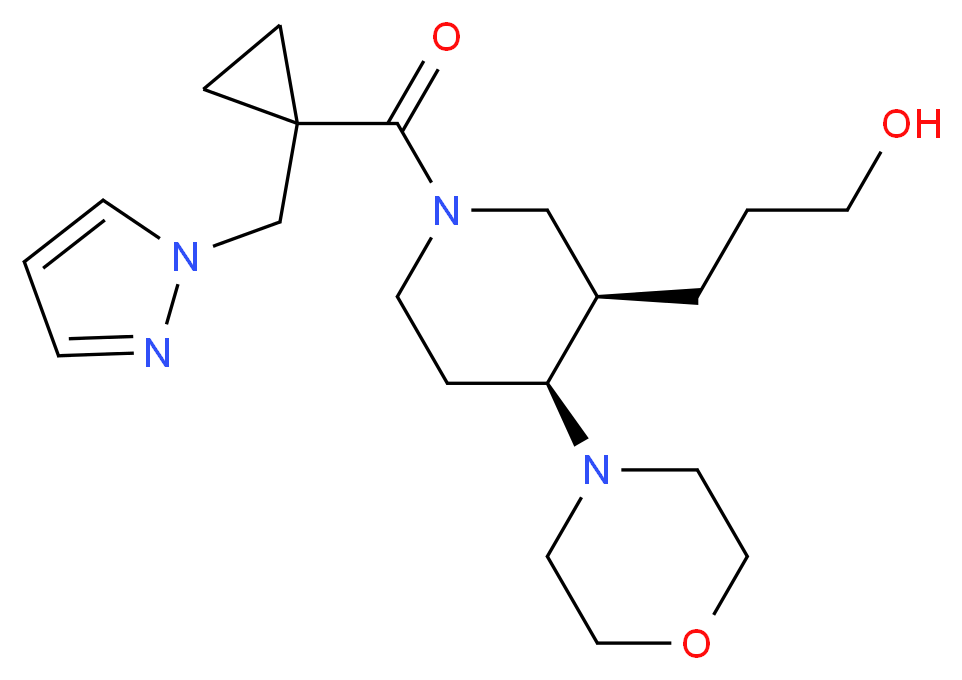 3-((3R*,4S*)-4-morpholin-4-yl-1-{[1-(1H-pyrazol-1-ylmethyl)cyclopropyl]carbonyl}piperidin-3-yl)propan-1-ol_分子结构_CAS_)