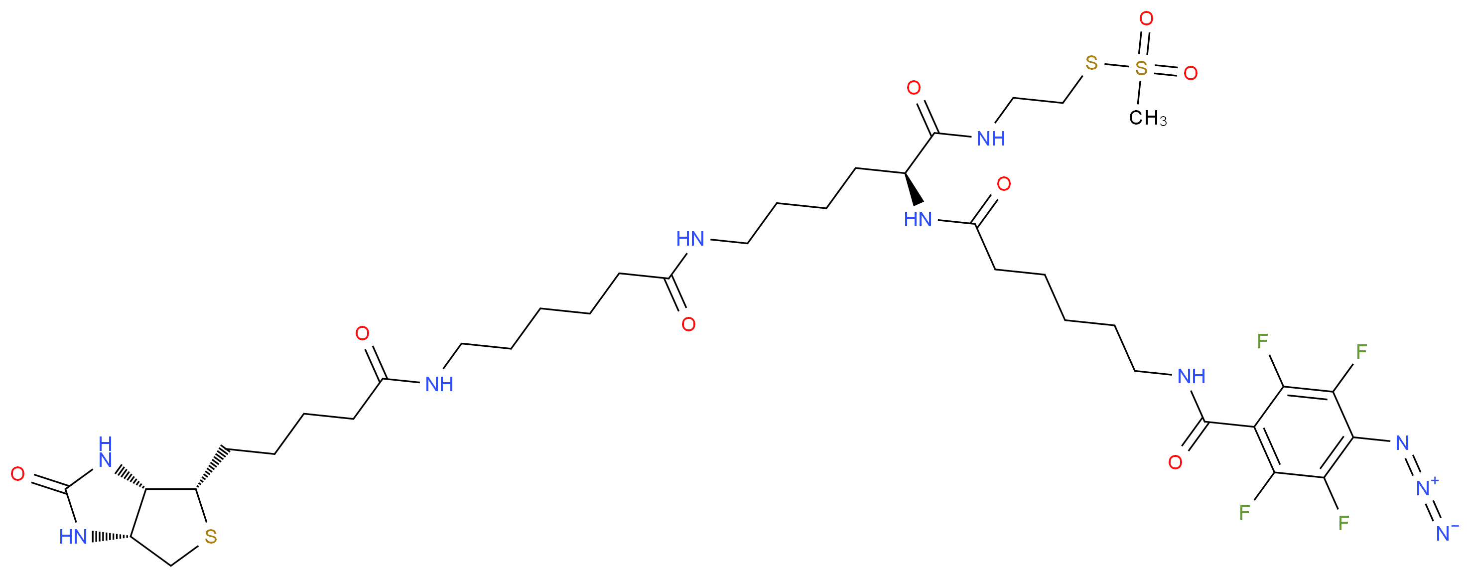 (2S)-6-(6-{5-[(3aS,4S,6aR)-2-oxo-hexahydro-1H-thieno[3,4-d]imidazolidin-4-yl]pentanamido}hexanamido)-2-{6-[(4-azido-2,3,5,6-tetrafluorophenyl)formamido]hexanamido}-N-[2-(methanesulfonylsulfanyl)ethyl]hexanamide_分子结构_CAS_1356841-34-3