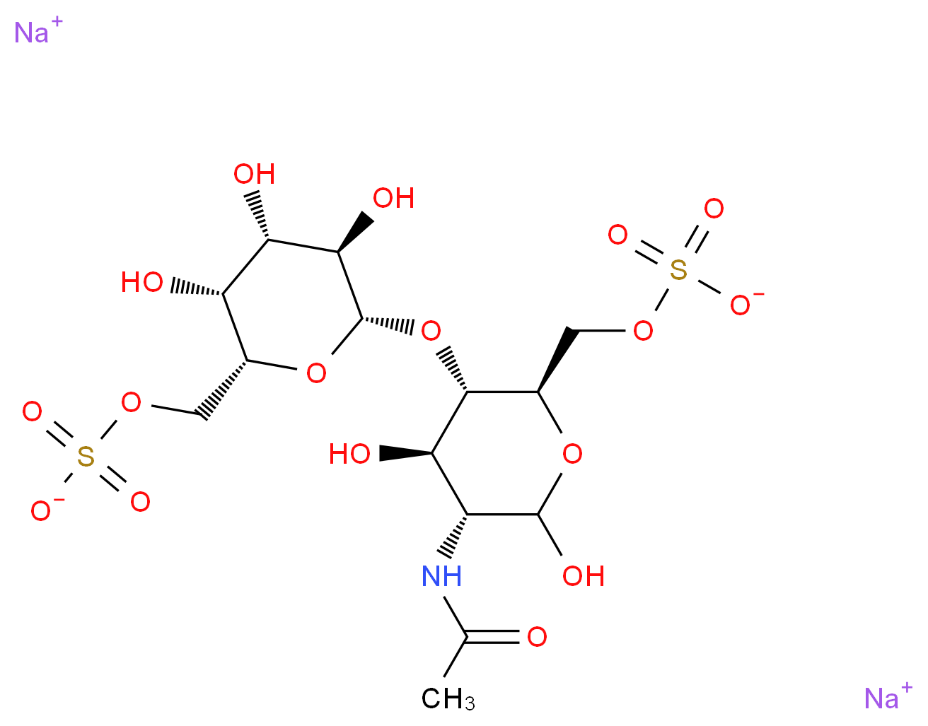 disodium [(2R,3R,4S,5R,6S)-6-{[(2R,3S,4R,5R)-5-acetamido-4,6-dihydroxy-2-[(sulfonatooxy)methyl]oxan-3-yl]oxy}-3,4,5-trihydroxyoxan-2-yl]methyl sulfate_分子结构_CAS_321897-68-1