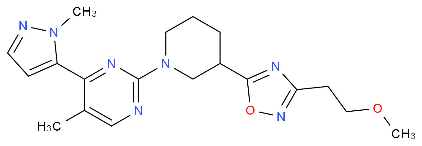 2-{3-[3-(2-methoxyethyl)-1,2,4-oxadiazol-5-yl]-1-piperidinyl}-5-methyl-4-(1-methyl-1H-pyrazol-5-yl)pyrimidine_分子结构_CAS_)