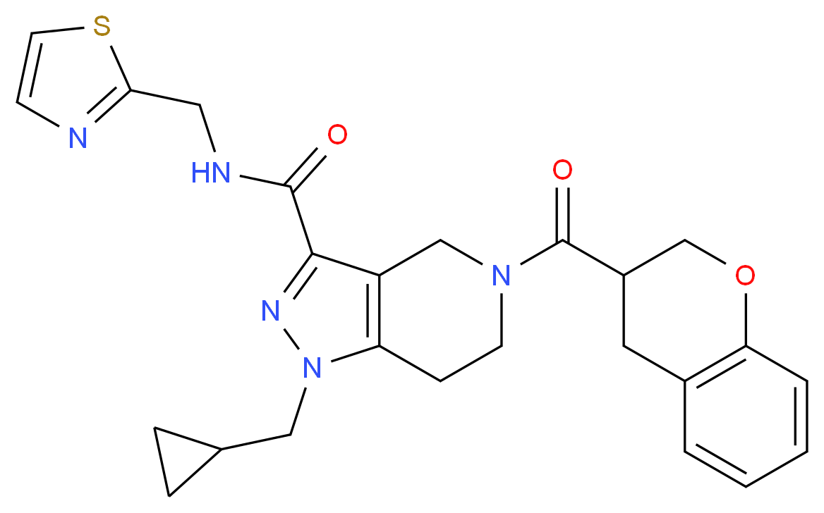 1-(cyclopropylmethyl)-5-(3,4-dihydro-2H-chromen-3-ylcarbonyl)-N-(1,3-thiazol-2-ylmethyl)-4,5,6,7-tetrahydro-1H-pyrazolo[4,3-c]pyridine-3-carboxamide_分子结构_CAS_)