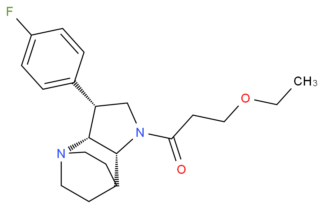 (3R*,3aR*,7aR*)-1-(3-ethoxypropanoyl)-3-(4-fluorophenyl)octahydro-4,7-ethanopyrrolo[3,2-b]pyridine_分子结构_CAS_)
