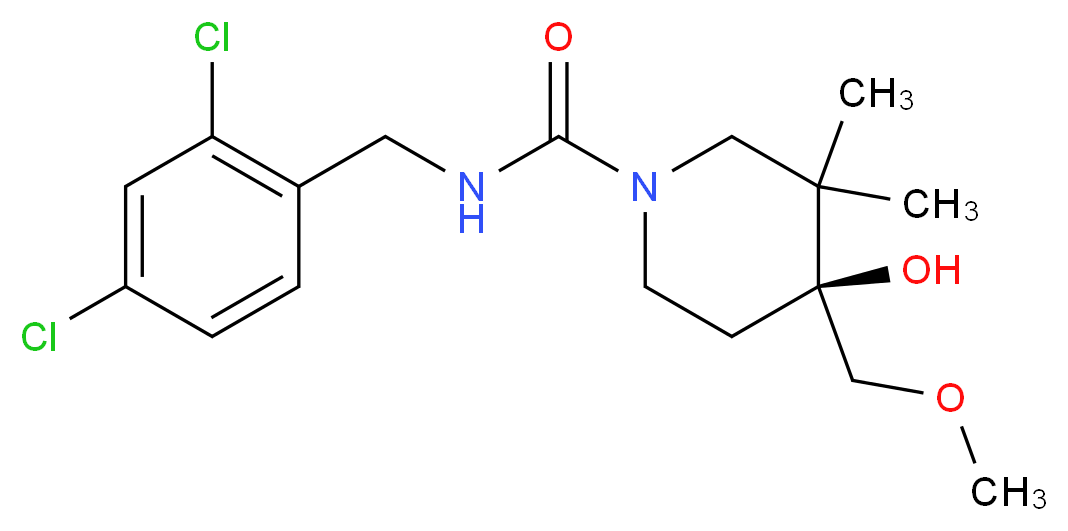 (4S*)-N-(2,4-dichlorobenzyl)-4-hydroxy-4-(methoxymethyl)-3,3-dimethylpiperidine-1-carboxamide_分子结构_CAS_)