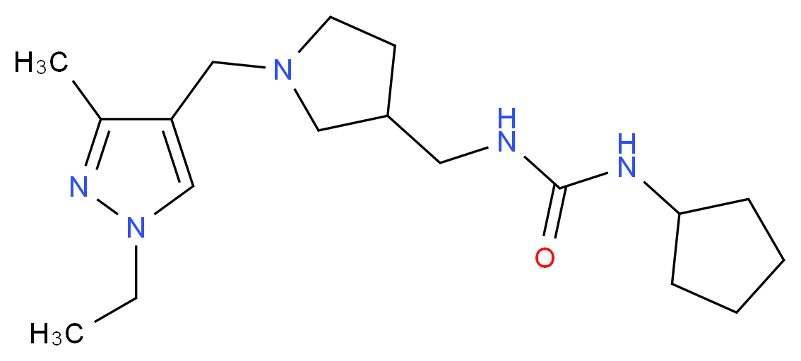 N-cyclopentyl-N'-({1-[(1-ethyl-3-methyl-1H-pyrazol-4-yl)methyl]pyrrolidin-3-yl}methyl)urea_分子结构_CAS_)