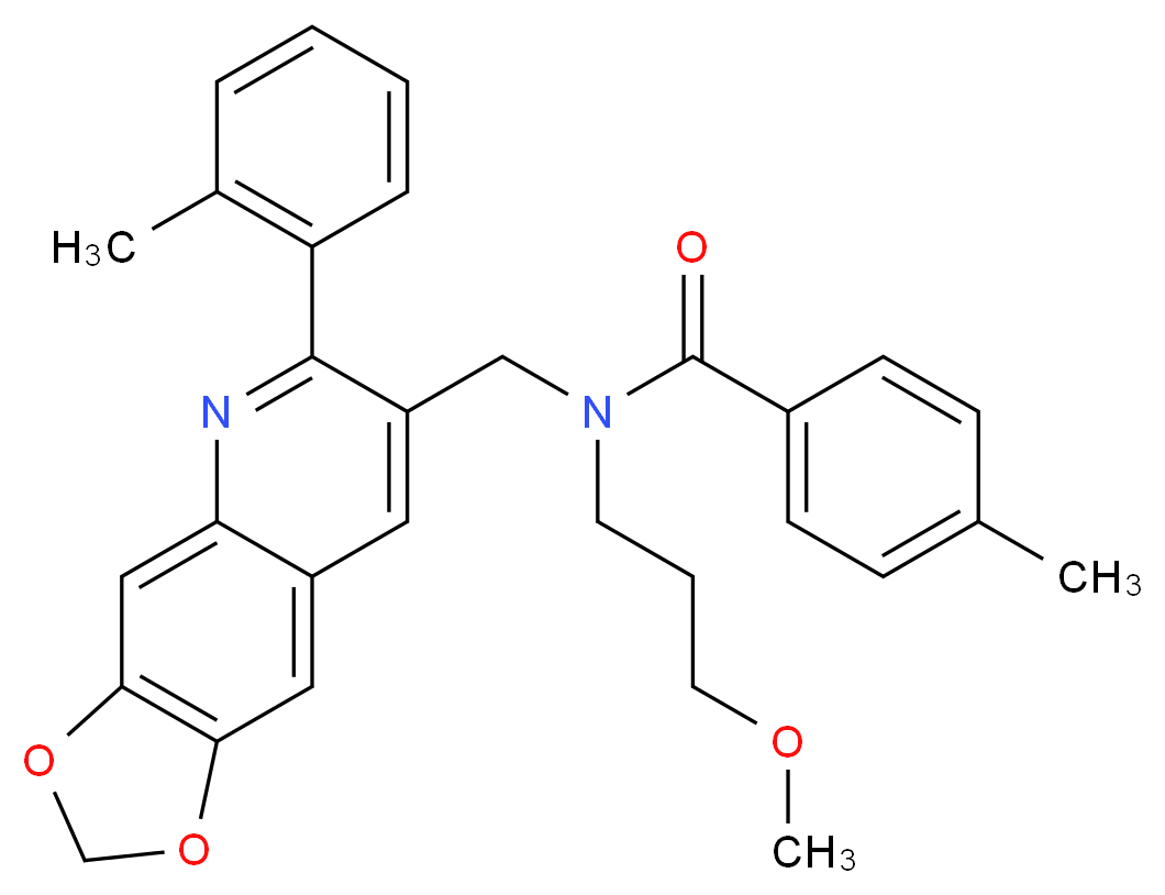N-(3-methoxypropyl)-4-methyl-N-{[6-(2-methylphenyl)[1,3]dioxolo[4,5-g]quinolin-7-yl]methyl}benzamide_分子结构_CAS_)