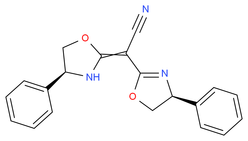 2-[(4S)-4-phenyl-1,3-oxazolidin-2-ylidene]-2-[(4S)-4-phenyl-4,5-dihydro-1,3-oxazol-2-yl]acetonitrile_分子结构_CAS_150639-33-1