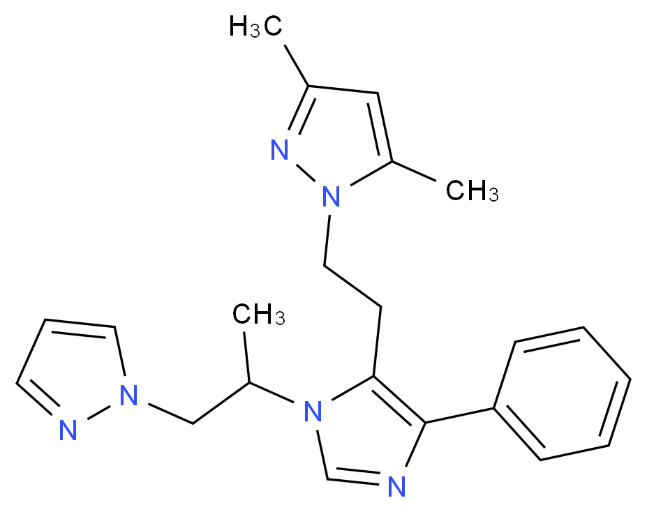 3,5-dimethyl-1-(2-{1-[1-methyl-2-(1H-pyrazol-1-yl)ethyl]-4-phenyl-1H-imidazol-5-yl}ethyl)-1H-pyrazole_分子结构_CAS_)