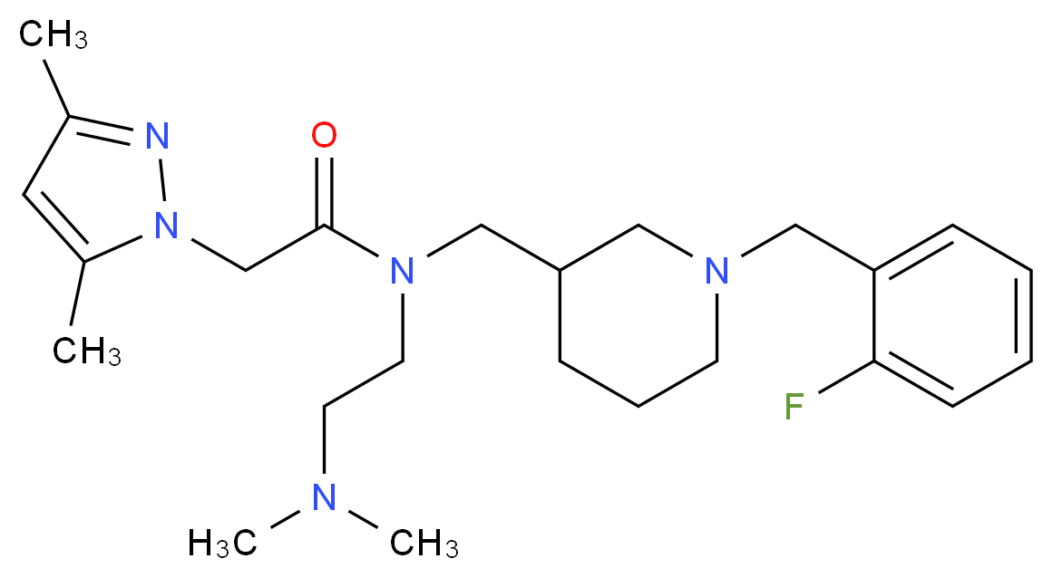 N-[2-(dimethylamino)ethyl]-2-(3,5-dimethyl-1H-pyrazol-1-yl)-N-{[1-(2-fluorobenzyl)-3-piperidinyl]methyl}acetamide_分子结构_CAS_)