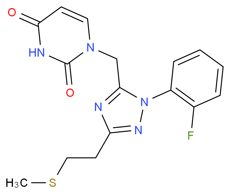 1-({1-(2-fluorophenyl)-3-[2-(methylthio)ethyl]-1H-1,2,4-triazol-5-yl}methyl)pyrimidine-2,4(1H,3H)-dione_分子结构_CAS_)
