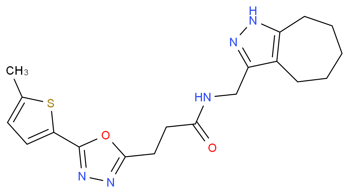 N-(1,4,5,6,7,8-hexahydrocyclohepta[c]pyrazol-3-ylmethyl)-3-[5-(5-methyl-2-thienyl)-1,3,4-oxadiazol-2-yl]propanamide_分子结构_CAS_)