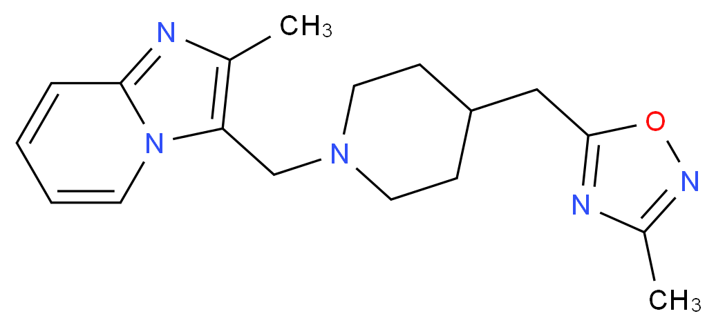 2-methyl-3-({4-[(3-methyl-1,2,4-oxadiazol-5-yl)methyl]piperidin-1-yl}methyl)imidazo[1,2-a]pyridine_分子结构_CAS_)