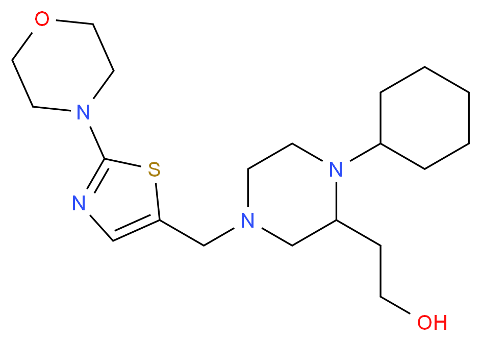 2-(1-cyclohexyl-4-{[2-(4-morpholinyl)-1,3-thiazol-5-yl]methyl}-2-piperazinyl)ethanol_分子结构_CAS_)