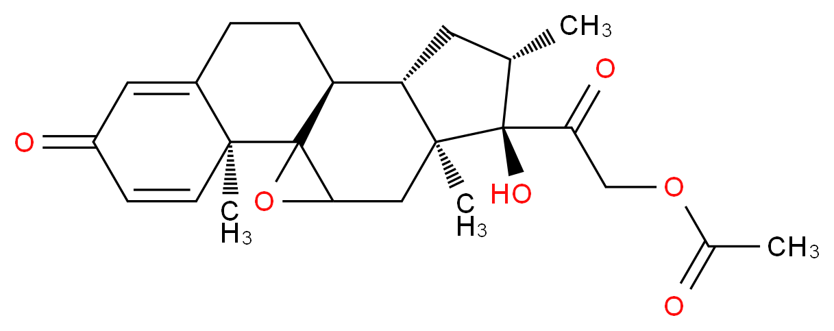 2-[(2S,10S,11S,13S,14R,15S)-14-hydroxy-2,13,15-trimethyl-5-oxo-18-oxapentacyclo[8.8.0.0<sup>1</sup>,<sup>1</sup><sup>7</sup>.0<sup>2</sup>,<sup>7</sup>.0<sup>1</sup><sup>1</sup>,<sup>1</sup><sup>5</sup>]octadeca-3,6-dien-14-yl]-2-oxoethyl acetate_分子结构_CAS_912-38-9