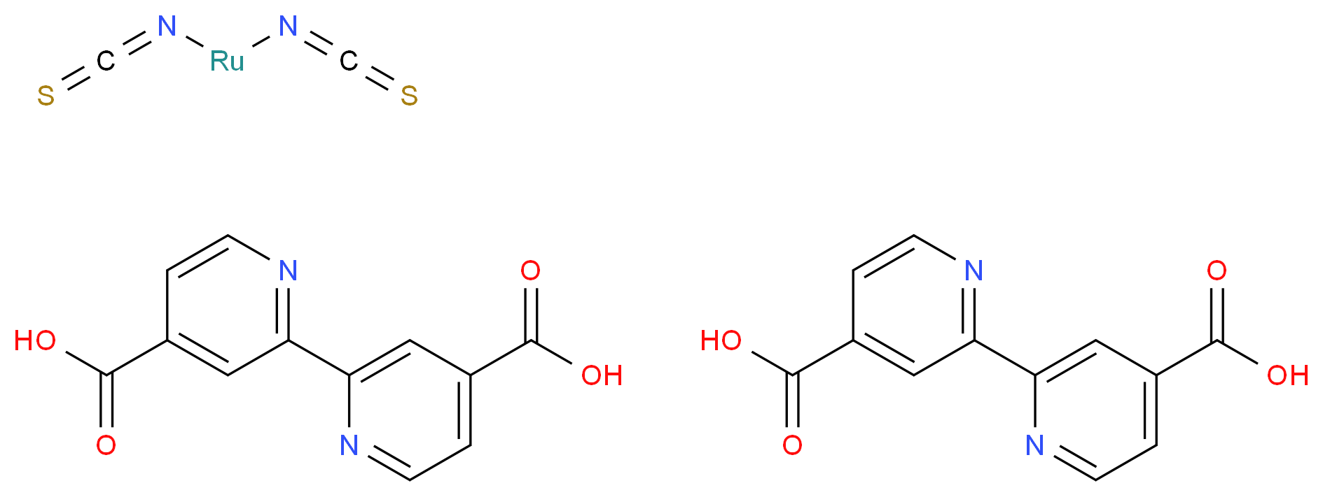 顺式-双(异硫氰基)双(2,2′-联吡啶基-4,4′-二羧基)钌(II)_分子结构_CAS_141460-19-7)