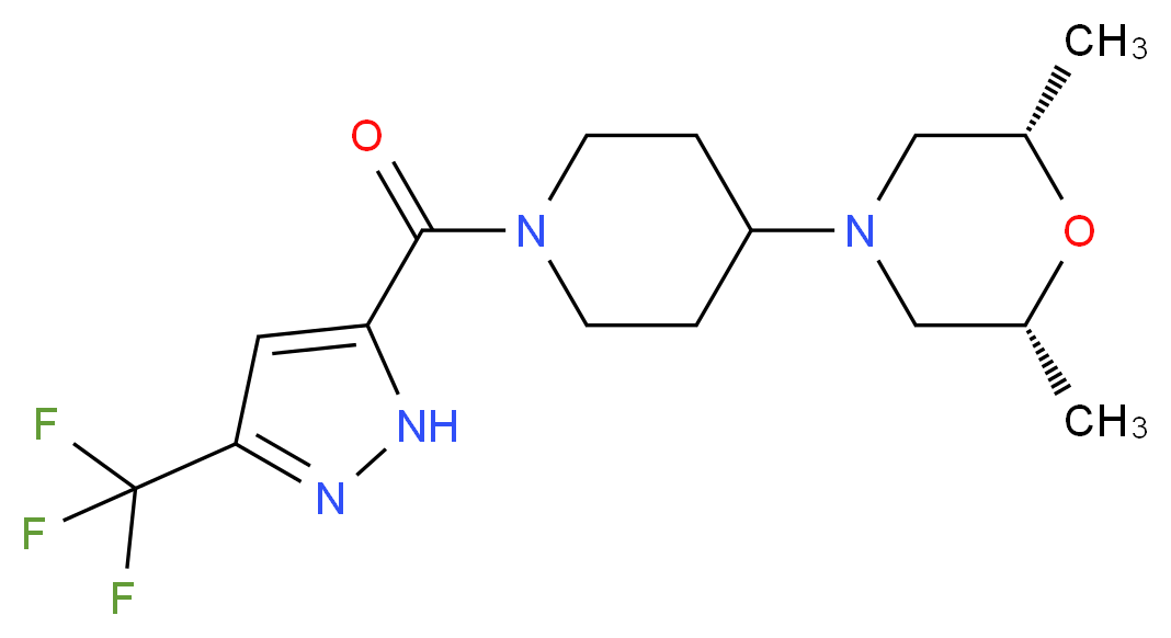 (2R*,6S*)-2,6-dimethyl-4-(1-{[3-(trifluoromethyl)-1H-pyrazol-5-yl]carbonyl}-4-piperidinyl)morpholine_分子结构_CAS_)