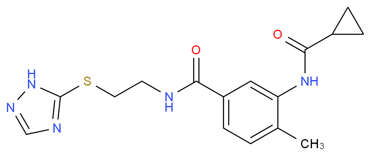3-[(cyclopropylcarbonyl)amino]-4-methyl-N-[2-(1H-1,2,4-triazol-5-ylthio)ethyl]benzamide_分子结构_CAS_)