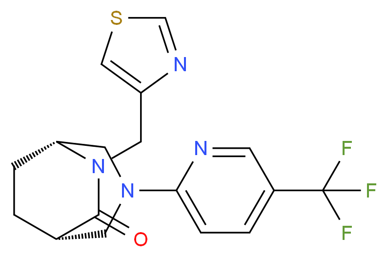 (1S*,5R*)-6-(1,3-thiazol-4-ylmethyl)-3-[5-(trifluoromethyl)pyridin-2-yl]-3,6-diazabicyclo[3.2.2]nonan-7-one_分子结构_CAS_)