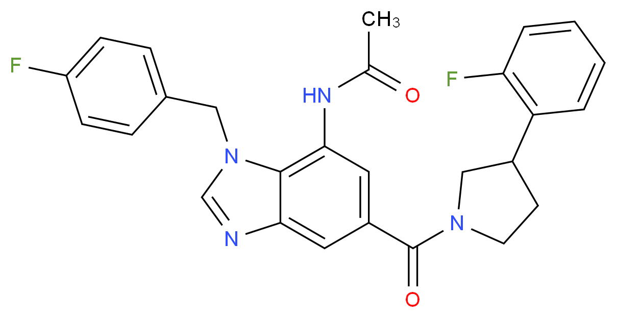 N-(1-(4-fluorobenzyl)-5-{[3-(2-fluorophenyl)-1-pyrrolidinyl]carbonyl}-1H-benzimidazol-7-yl)acetamide_分子结构_CAS_)