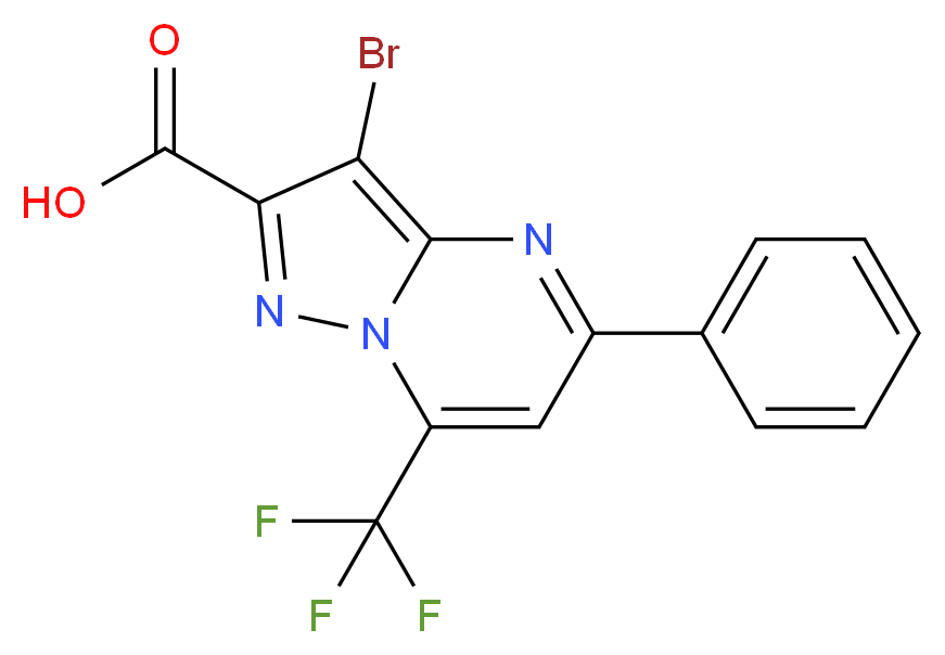 3-Bromo-5-phenyl-7-(trifluoromethyl)pyrazolo-[1,5-a]pyrimidine-2-carboxylic acid_分子结构_CAS_)