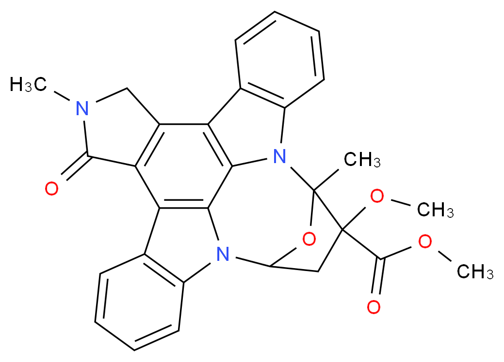 methyl 16-methoxy-4,15-dimethyl-3-oxo-28-oxa-4,14,19-triazaoctacyclo[12.11.2.1^{15,18}.0^{2,6}.0^{7,27}.0^{8,13}.0^{19,26}.0^{20,25}]octacosa-1,6,8,10,12,20,22,24,26-nonaene-16-carboxylate_分子结构_CAS_126643-37-6