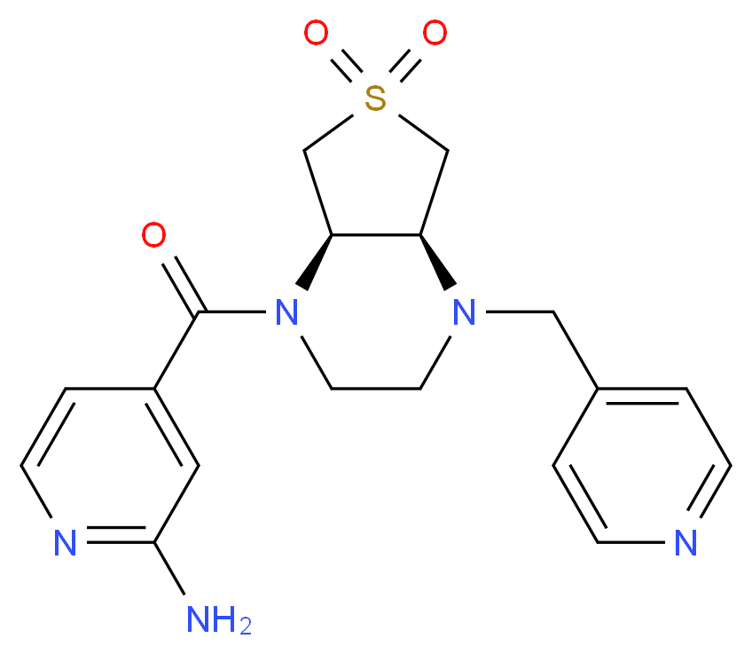 4-{[(4aS*,7aR*)-6,6-dioxido-4-(4-pyridinylmethyl)hexahydrothieno[3,4-b]pyrazin-1(2H)-yl]carbonyl}-2-pyridinamine_分子结构_CAS_)