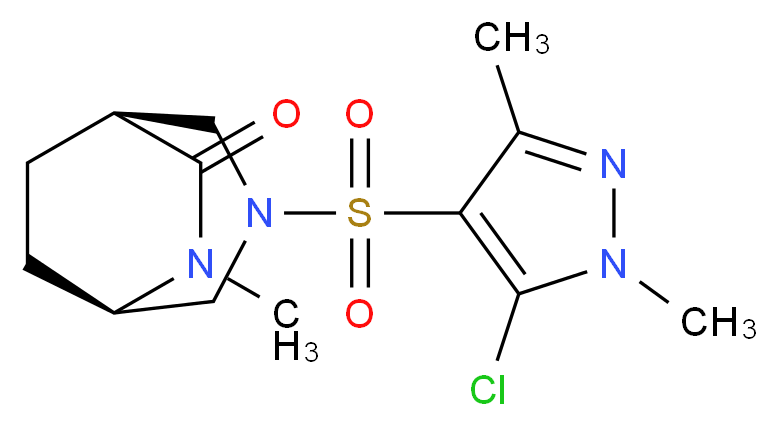 (1S*,5R*)-3-[(5-chloro-1,3-dimethyl-1H-pyrazol-4-yl)sulfonyl]-6-methyl-3,6-diazabicyclo[3.2.2]nonan-7-one_分子结构_CAS_)