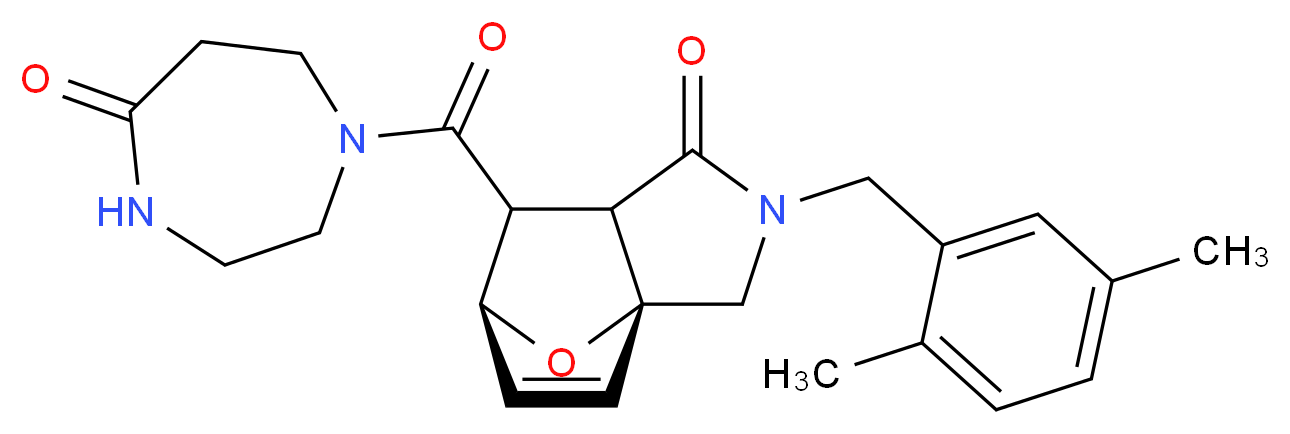 (3aR*,6S*)-2-(2,5-dimethylbenzyl)-7-[(5-oxo-1,4-diazepan-1-yl)carbonyl]-2,3,7,7a-tetrahydro-3a,6-epoxyisoindol-1(6H)-one_分子结构_CAS_)