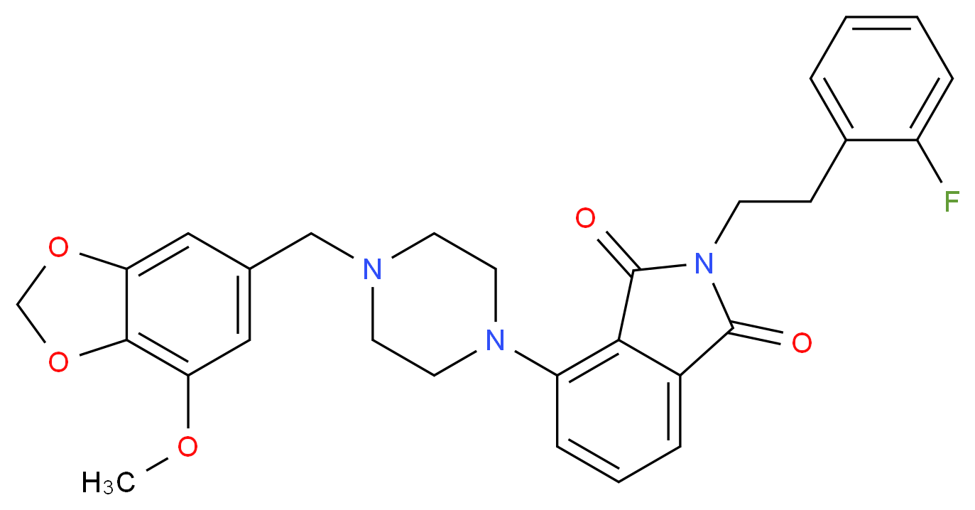 2-[2-(2-fluorophenyl)ethyl]-4-{4-[(7-methoxy-1,3-benzodioxol-5-yl)methyl]-1-piperazinyl}-1H-isoindole-1,3(2H)-dione_分子结构_CAS_)
