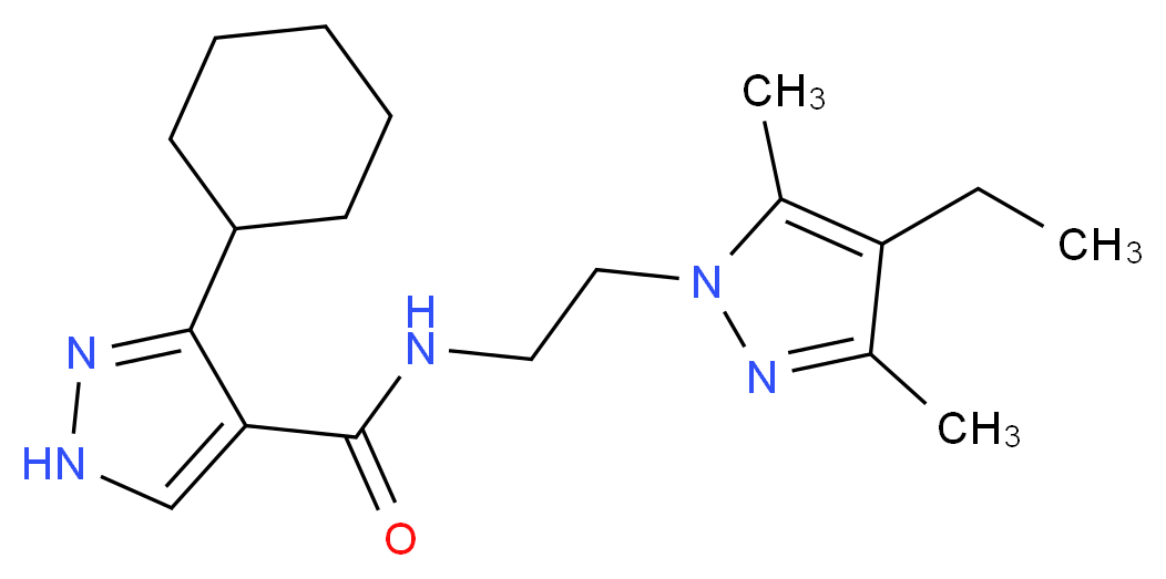 3-cyclohexyl-N-[2-(4-ethyl-3,5-dimethyl-1H-pyrazol-1-yl)ethyl]-1H-pyrazole-4-carboxamide_分子结构_CAS_)