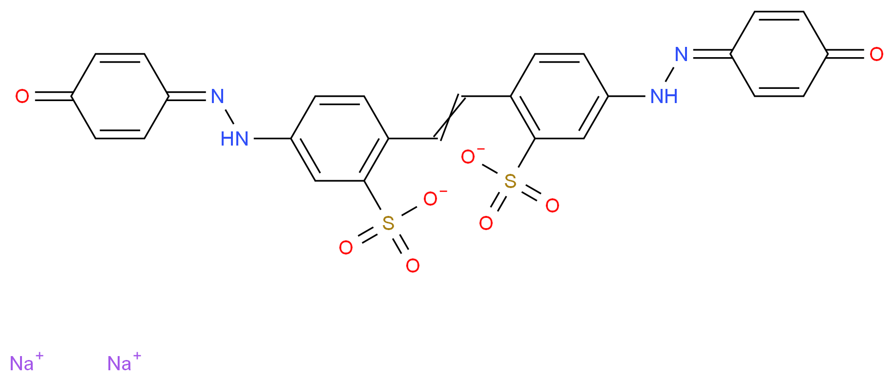 disodium 5-[2-(4-oxocyclohexa-2,5-dien-1-ylidene)hydrazin-1-yl]-2-(2-{4-[2-(4-oxocyclohexa-2,5-dien-1-ylidene)hydrazin-1-yl]-2-sulfonatophenyl}ethenyl)benzene-1-sulfonate_分子结构_CAS_3051-11-4