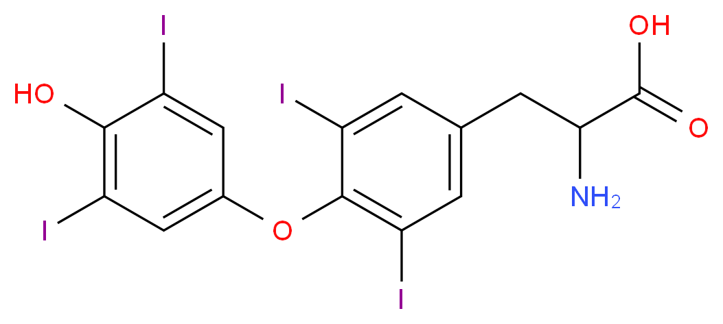 2-amino-3-[4-(4-hydroxy-3,5-diiodophenoxy)-3,5-diiodophenyl]propanoic acid_分子结构_CAS_51-49-0