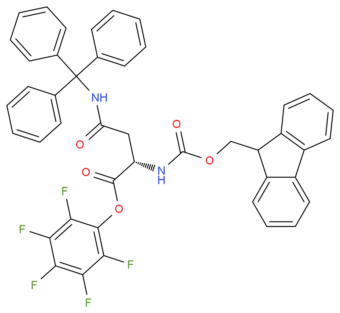 pentafluorophenyl (2S)-2-{[(9H-fluoren-9-ylmethoxy)carbonyl]amino}-3-[(triphenylmethyl)carbamoyl]propanoate_分子结构_CAS_132388-64-8