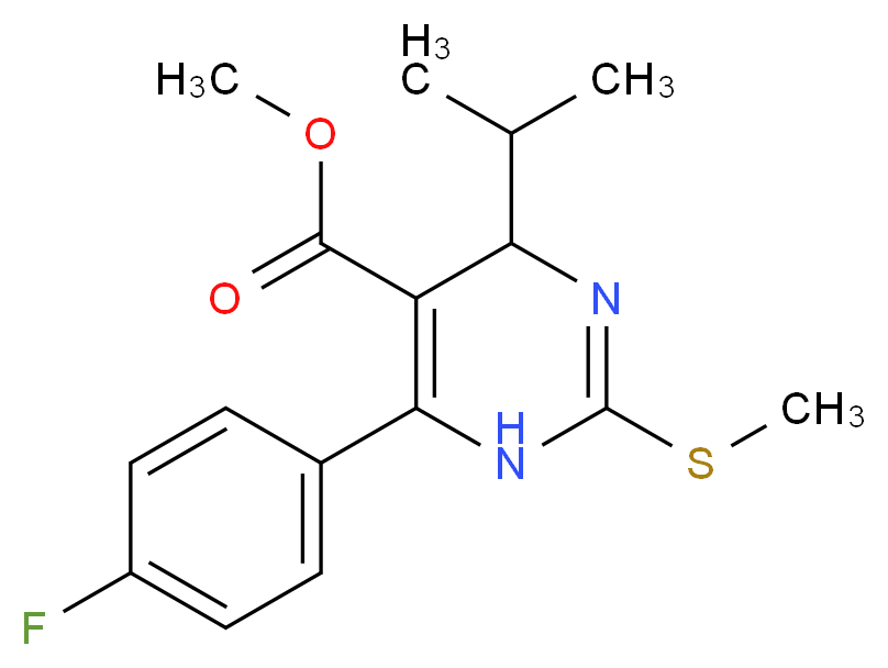 methyl 6-(4-fluorophenyl)-2-(methylsulfanyl)-4-(propan-2-yl)-1,4-dihydropyrimidine-5-carboxylate_分子结构_CAS_885100-76-5