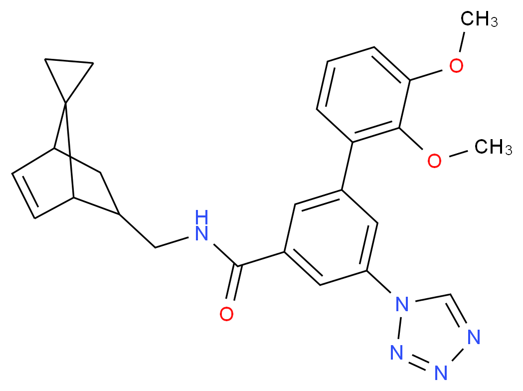 2',3'-dimethoxy-N-(spiro[bicyclo[2.2.1]heptane-7,1'-cyclopropane]-5-en-2-ylmethyl)-5-(1H-tetrazol-1-yl)-3-biphenylcarboxamide_分子结构_CAS_)