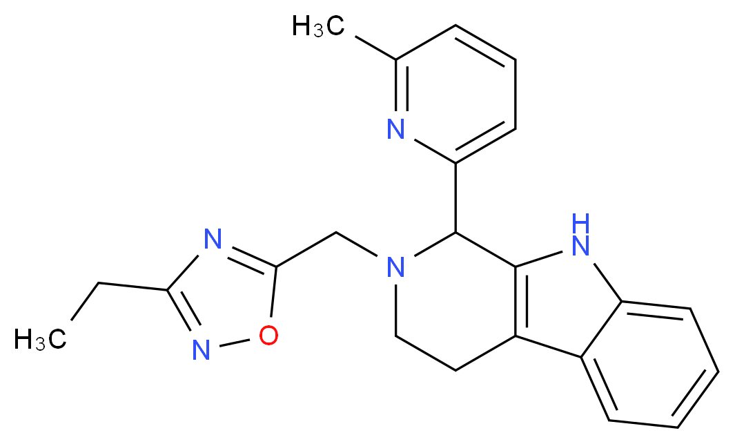 2-[(3-ethyl-1,2,4-oxadiazol-5-yl)methyl]-1-(6-methylpyridin-2-yl)-2,3,4,9-tetrahydro-1H-beta-carboline_分子结构_CAS_)