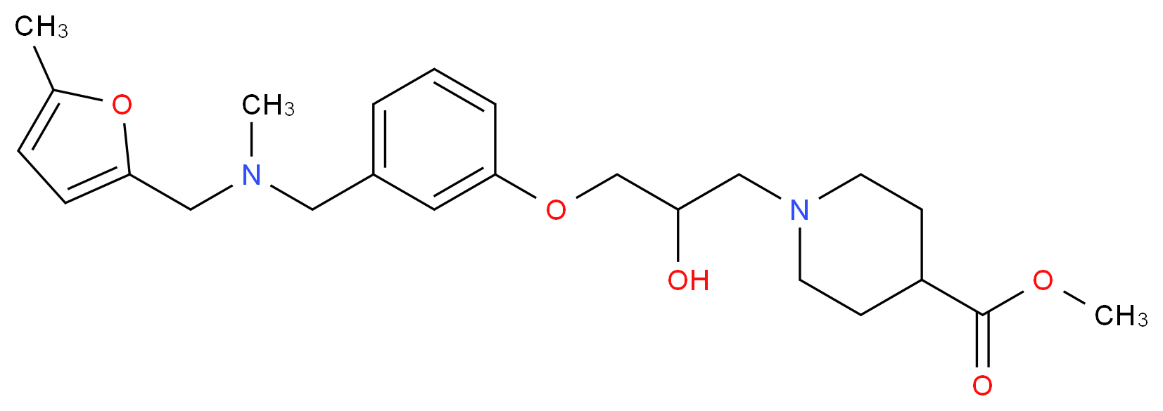 methyl 1-{2-hydroxy-3-[3-({methyl[(5-methyl-2-furyl)methyl]amino}methyl)phenoxy]propyl}-4-piperidinecarboxylate_分子结构_CAS_)
