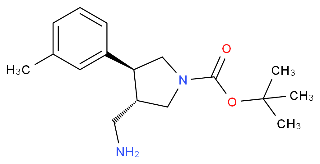 tert-butyl (3S,4S)-3-(aminomethyl)-4-(3-methylphenyl)pyrrolidine-1-carboxylate_分子结构_CAS_1260609-11-7