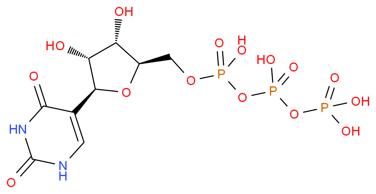 ({[({[(2R,3S,4R,5S)-5-(2,4-dioxo-1,2,3,4-tetrahydropyrimidin-5-yl)-3,4-dihydroxyoxolan-2-yl]methoxy}(hydroxy)phosphoryl)oxy](hydroxy)phosphoryl}oxy)phosphonic acid_分子结构_CAS_1175-34-4