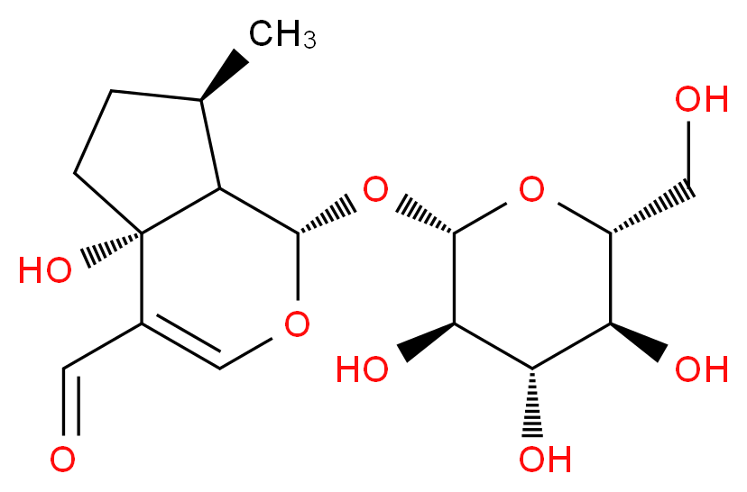 (1S,4aR,7R,7aR)-4a-hydroxy-7-methyl-1-{[(2S,3R,4S,5S,6R)-3,4,5-trihydroxy-6-(hydroxymethyl)oxan-2-yl]oxy}-1H,4aH,5H,6H,7H,7aH-cyclopenta[c]pyran-4-carbaldehyde_分子结构_CAS_72396-01-1