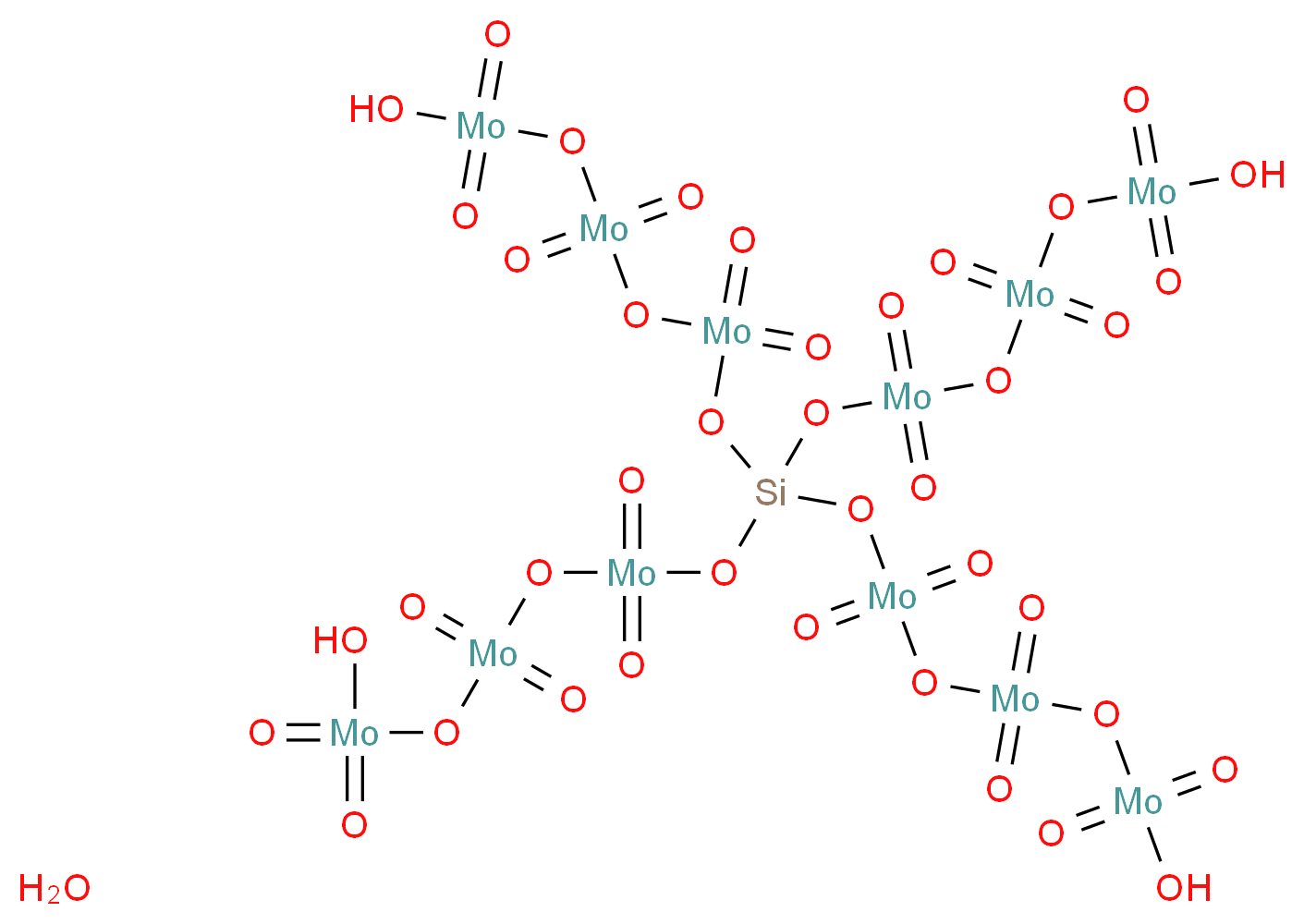 5-({1,13-dihydroxy-7-[(5-hydroxy-1,1,3,3,5,5-hexaoxotrimolybdoxan-1-yl)oxy]-1,1,3,3,5,5,9,9,11,11,13,13-dodecaoxo-2,4,6,8,10,12-hexaoxa-7-sila-1,3,5,9,11,13-hexamolybdatridecan-7-yl}oxy)-3,3,5,5-tetraoxotrimolybdoxan-1-oylol hydrate_分子结构_CAS_11089-20-6