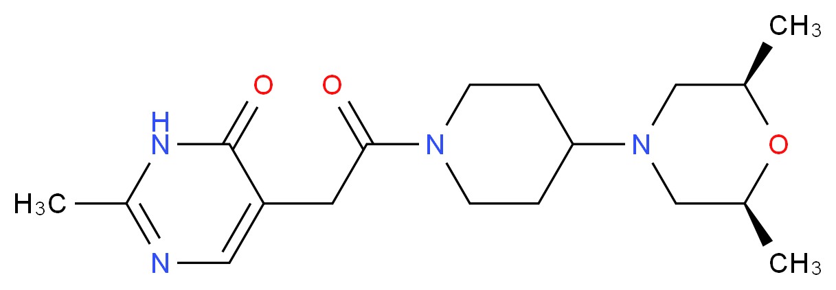 5-(2-{4-[(2R*,6S*)-2,6-dimethyl-4-morpholinyl]-1-piperidinyl}-2-oxoethyl)-2-methyl-4(3H)-pyrimidinone_分子结构_CAS_)