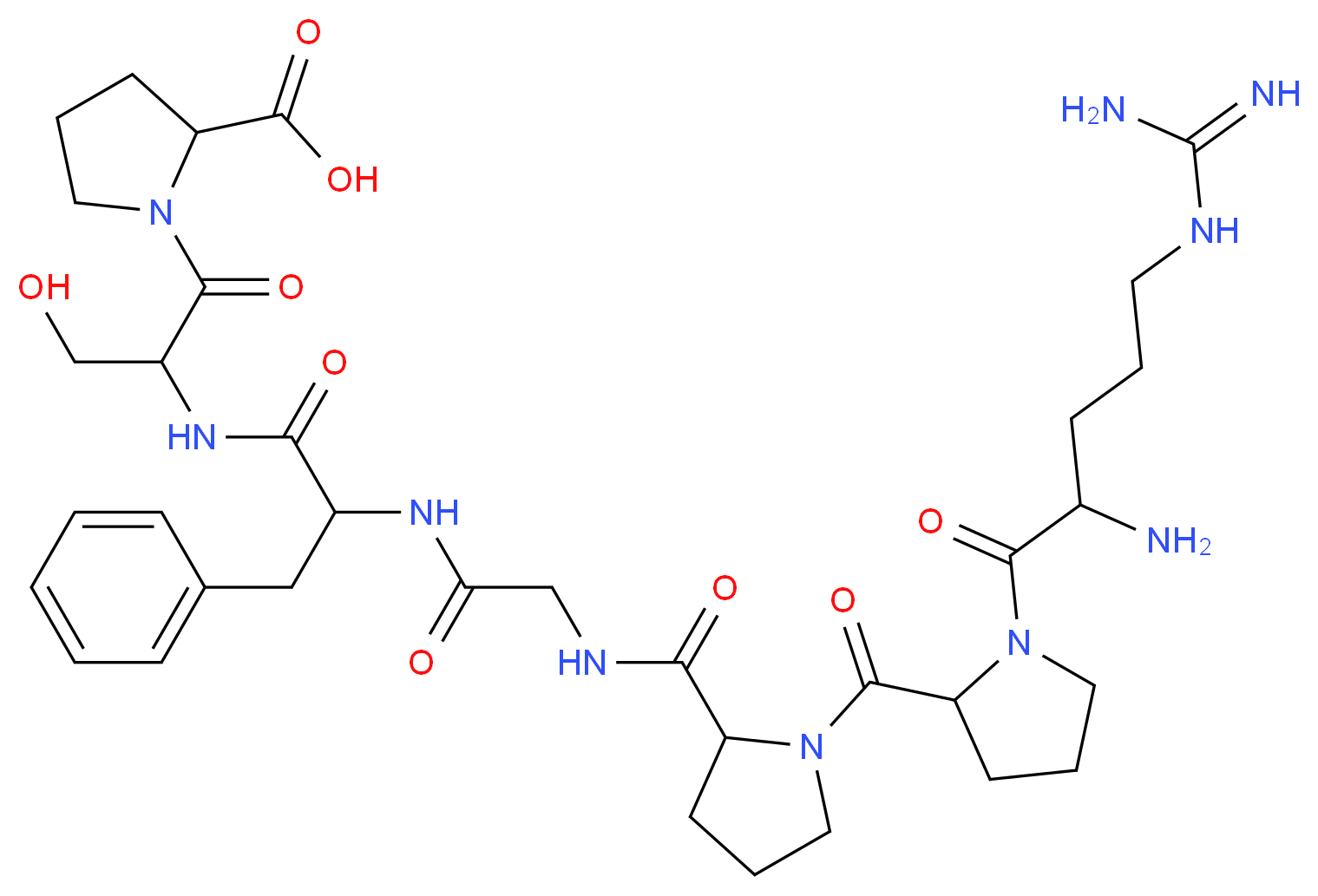 1-(2-{2-[2-({1-[1-(2-amino-5-carbamimidamidopentanoyl)pyrrolidine-2-carbonyl]pyrrolidin-2-yl}formamido)acetamido]-3-phenylpropanamido}-3-hydroxypropanoyl)pyrrolidine-2-carboxylic acid_分子结构_CAS_23815-87-4