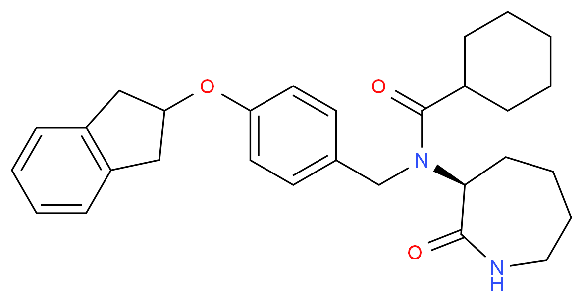 N-[4-(2,3-dihydro-1H-inden-2-yloxy)benzyl]-N-[(3S)-2-oxo-3-azepanyl]cyclohexanecarboxamide_分子结构_CAS_)